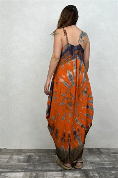 Şalvar Etekli Batik Elbise - Turuncu