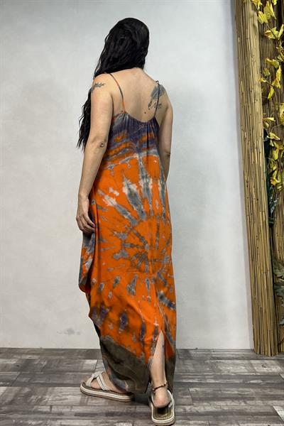 Şalvar Etekli Batik Elbise - Turuncu