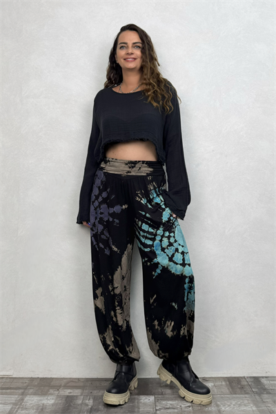 Sasha Gipe Bel Detaylı Şalvar Pantolon - Batik Siyah