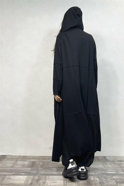 Sasha Kapşonlu Patch Uzun Kaftan  - Siyah