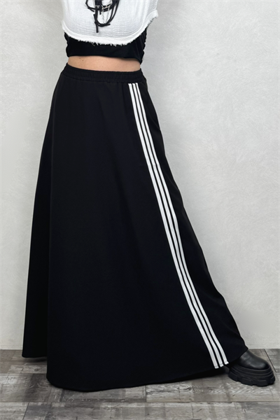 Şerit Detaylı Maxi Etek - Siyah