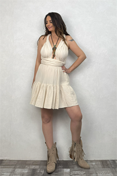 Blanca Shiva Mini Elbise - Bej