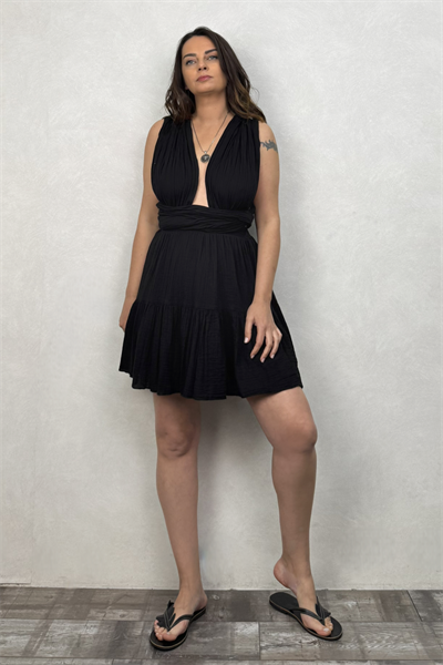 Blanca Shiva Mini Elbise - Siyah