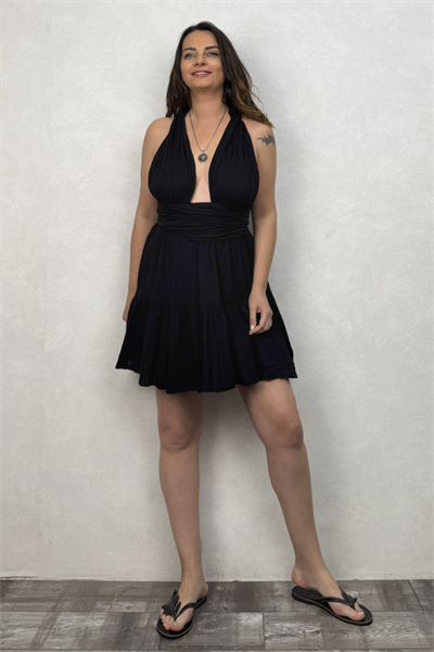 Blanca Shiva Mini Elbise - Siyah