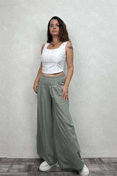 Sırt Lastikli Fit Crop Bluz - Beyaz