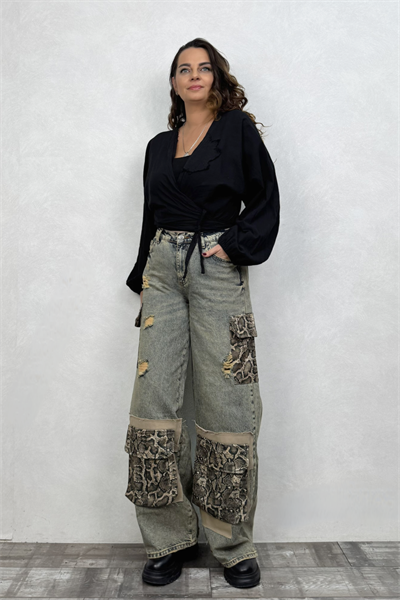 Snake Garnili Wed Lige Pantolon - Yeşil