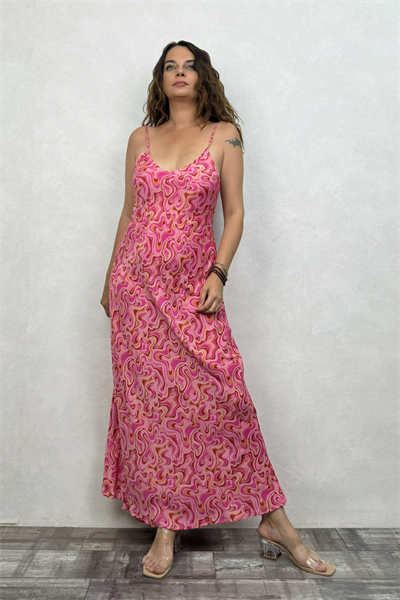 Sue İpek Elbise - Pembe Dalga