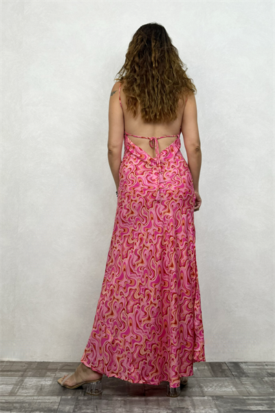 Sue İpek Elbise - Pembe Dalga