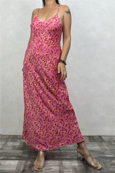 Sue İpek Elbise - Pembe Dalga