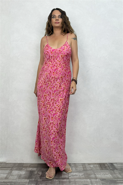 Sue İpek Elbise - Pembe Dalga