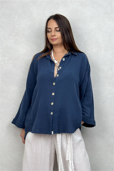 Surya Müslin Gömlek Midnight Navy - Petrol