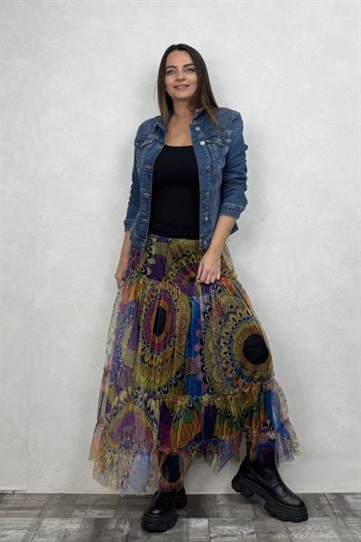 Uzun Tül Etek - Renkli Mandala
