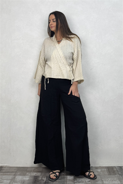 Verona Desenli Müslin Kimono - Bej