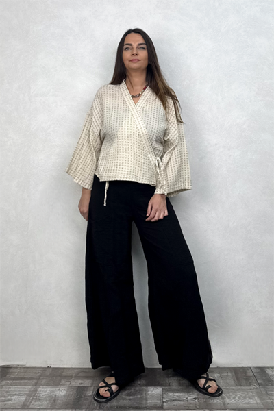 Verona Desenli Müslin Kimono - Bej