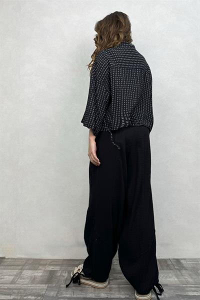Verona Desenli Müslin Kimono - Siyah