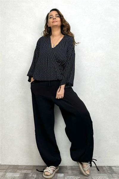 Verona Desenli Müslin Kimono - Siyah