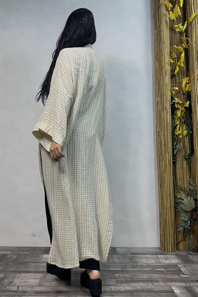 Verona Desenli Uzun Kaftan  - Bej