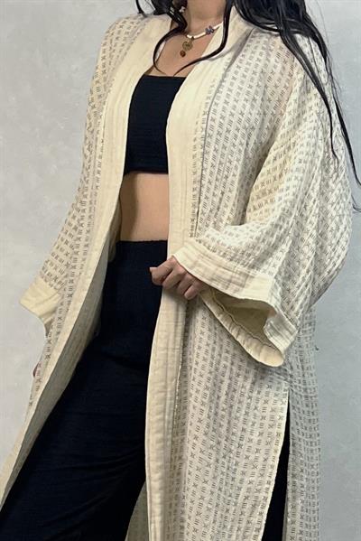 Verona Desenli Uzun Kaftan  - Bej