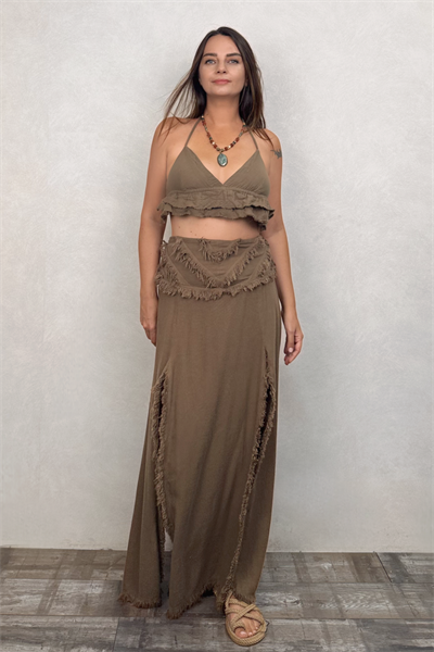 Vialis Fırfırlı Crop Neutral Brown - Doğal Kahve
