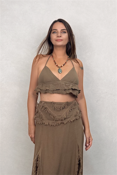 Vialis Fırfırlı Crop Neutral Brown - Doğal Kahve