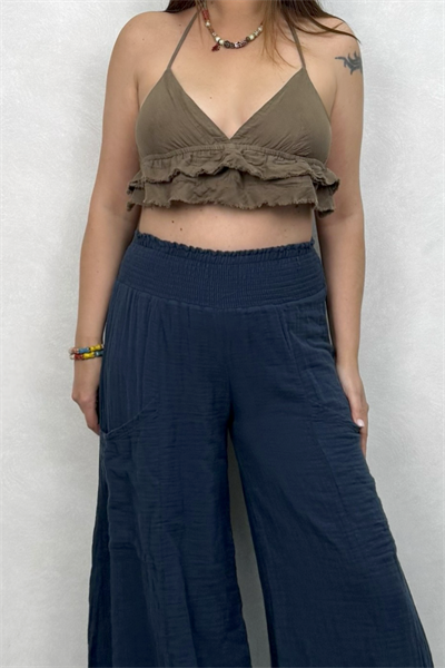 Vialis Fırfırlı Crop Neutral Brown - Doğal Kahve