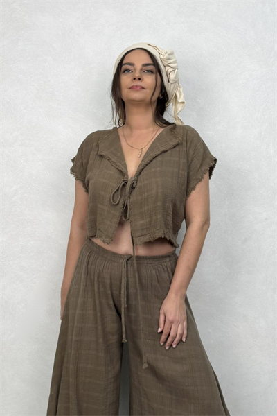 Vialis Müslin Bluz Neutral Brown - Doğal Kahve