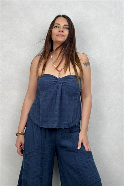 Vialis Straplez Bluz Midnight Navy - Petrol