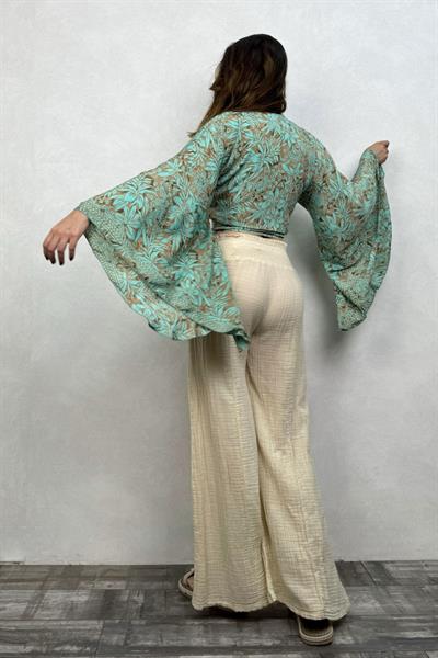 Yarasa Kol İpek Bolero Bluz - Mint