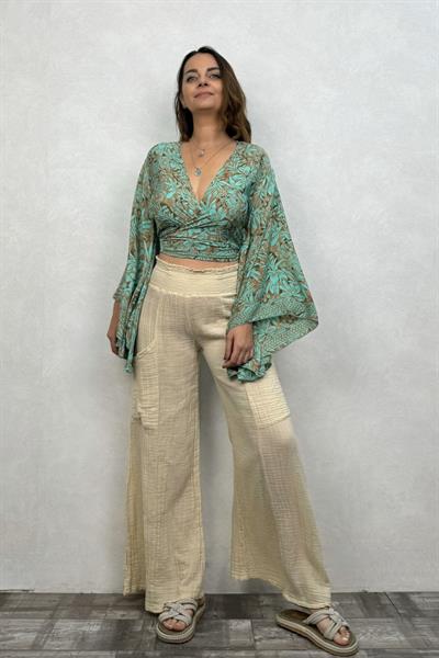 Yarasa Kol İpek Bolero Bluz - Mint