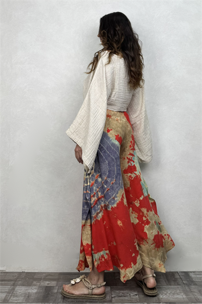 Yırtmaçlı Batik Pantolon - Kiremit