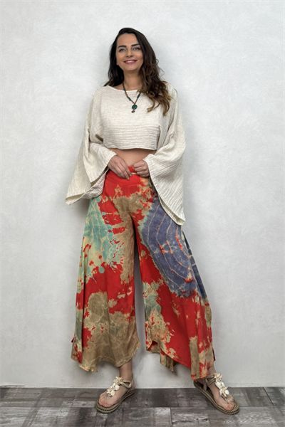 Yırtmaçlı Batik Pantolon - Kiremit