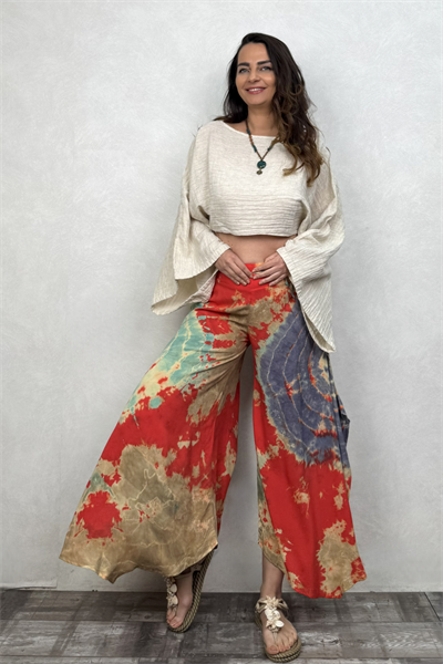 Yırtmaçlı Batik Pantolon - Kiremit