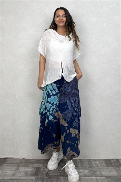 Yırtmaçlı Batik Pantolon - Lacivert