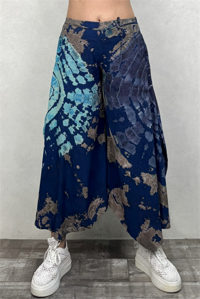 Yırtmaçlı Batik Pantolon - Lacivert