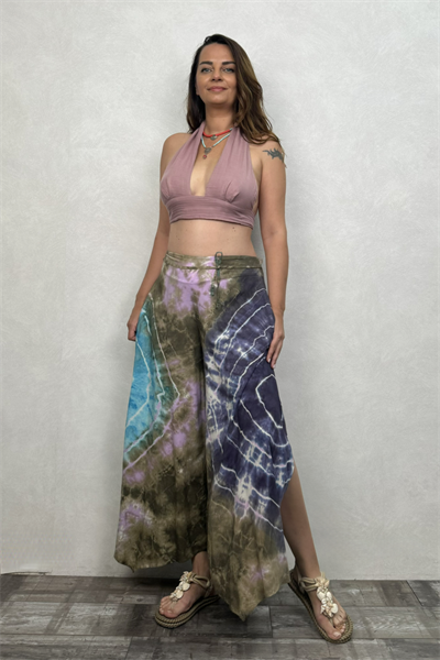 Yırtmaçlı Batik Pantolon - Lila