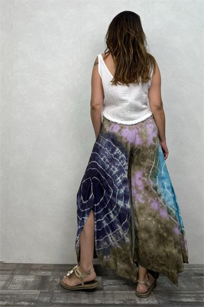 Yırtmaçlı Batik Pantolon - Lila