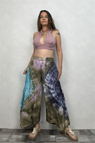 Yırtmaçlı Batik Pantolon - Lila
