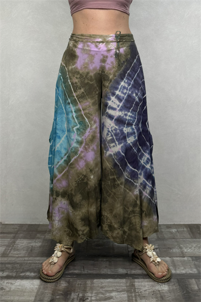 Yırtmaçlı Batik Pantolon - Lila
