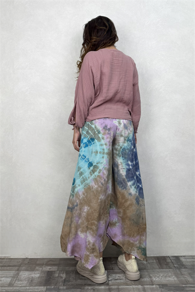 Yırtmaçlı Batik Pantolon - Mavi Lila