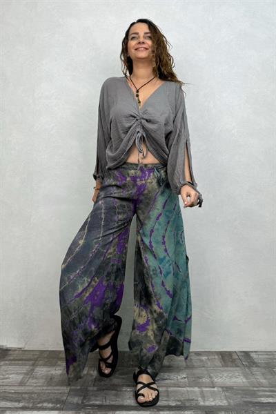 Yırtmaçlı Batik Pantolon - Mor