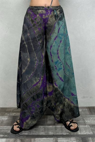 Yırtmaçlı Batik Pantolon - Mor