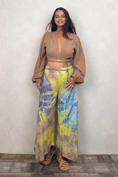 Yırtmaçlı Batik Pantolon - Neon