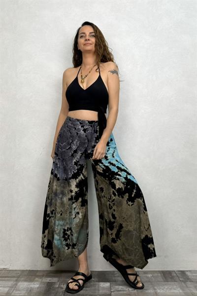 Yırtmaçlı Batik Pantolon - Siyah