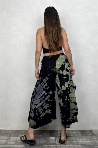 Yırtmaçlı Batik Pantolon - Siyah Gri