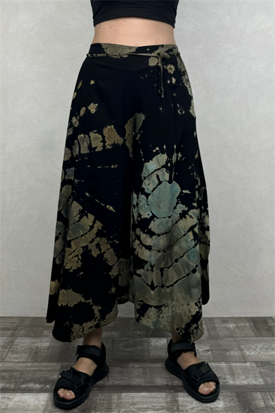 Yırtmaçlı Batik Pantolon - Siyah Yeşil