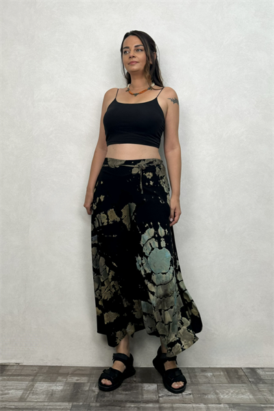 Yırtmaçlı Batik Pantolon - Siyah Yeşil