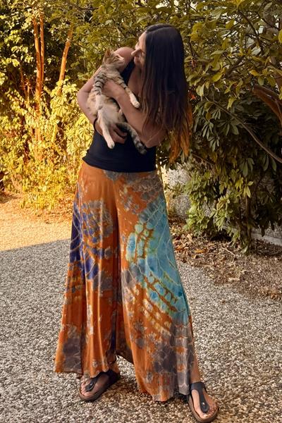 Yırtmaçlı Batik Pantolon - Turuncu