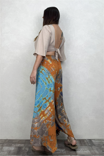 Yırtmaçlı Batik Pantolon - Turuncu