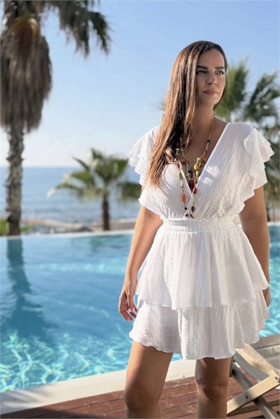 Alias Fırfırlı Tulum Elbise - Beyaz