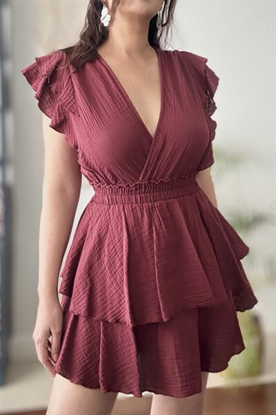 Alias Fırfırlı Tulum Elbise - Ruby Wine Bordo